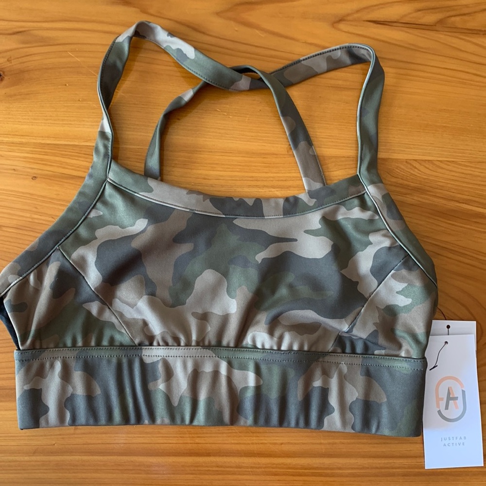 Just fab Active Mesh Back Sports Bra Olive Night Camo Small